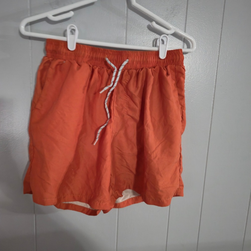 Unbranded Swim Trunks‎ Mens Medium Orange Elastic Waist Drawstring Mesh Lined